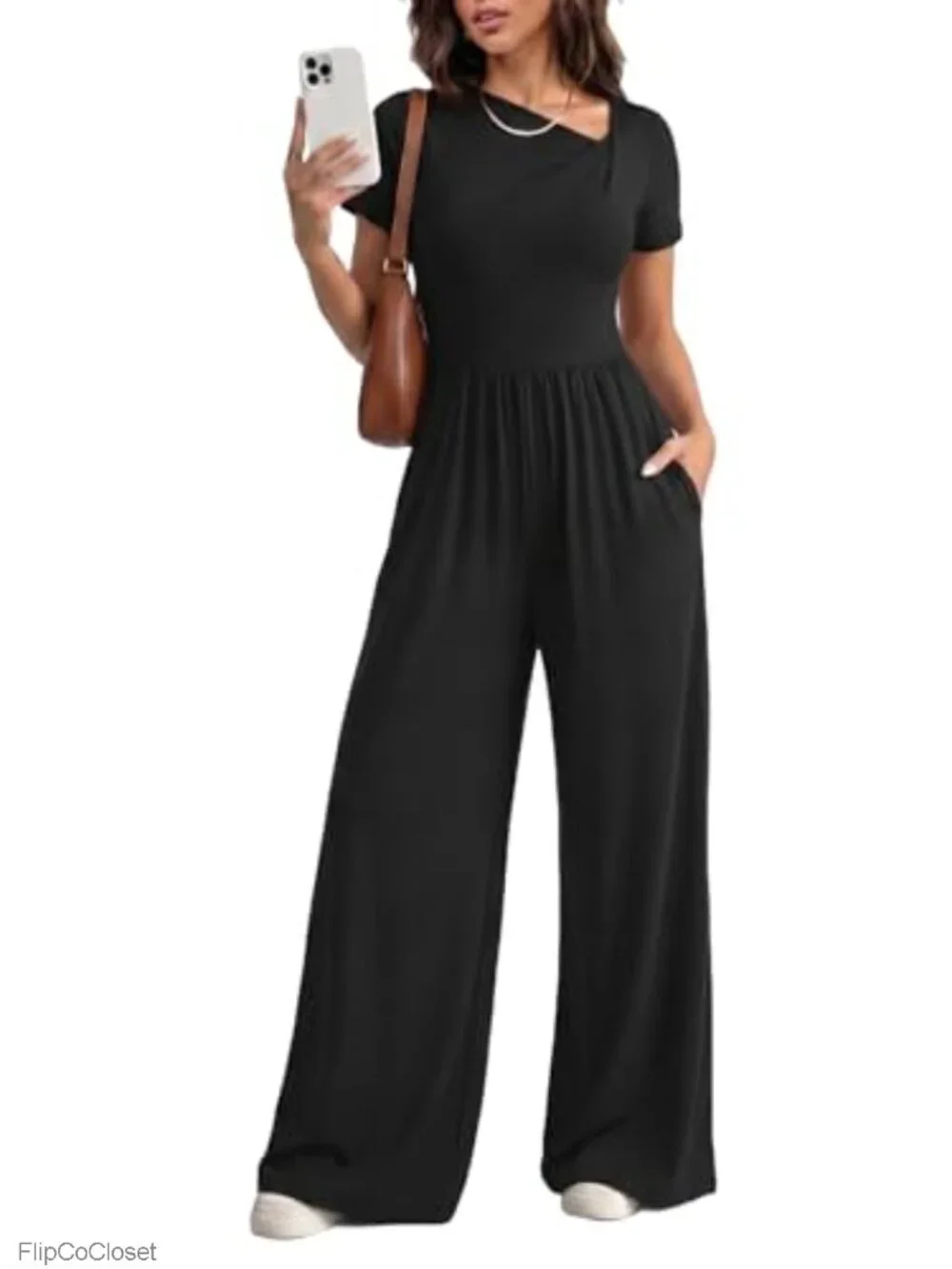 Dokotoo Womens Dressy Casual Jumpsuit Short Sleeve Wide Leg Pants Romper